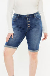 Kancan Full Size Cat's Whiskers Button Fly Denim Shorts OutfitFlow